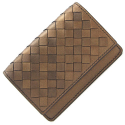 Bottega Veneta Business Card Holder Intrecciato 113945 Bronze Leather Case Mens Womens