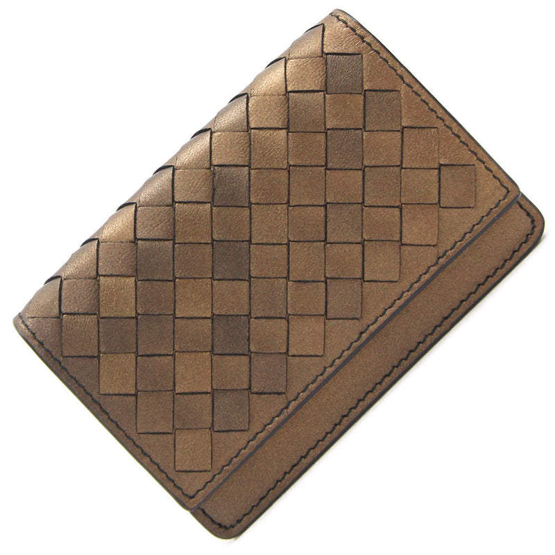 Bottega Veneta Business Card Holder Intrecciato 113945 Bronze Leather Case Mens Womens