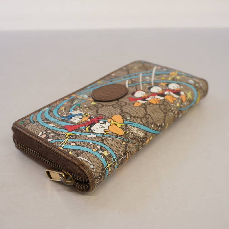 Auth Gucci Bi-Fold Wallet Disney Collaboration Donald Duck 647940 GG Supreme Beige