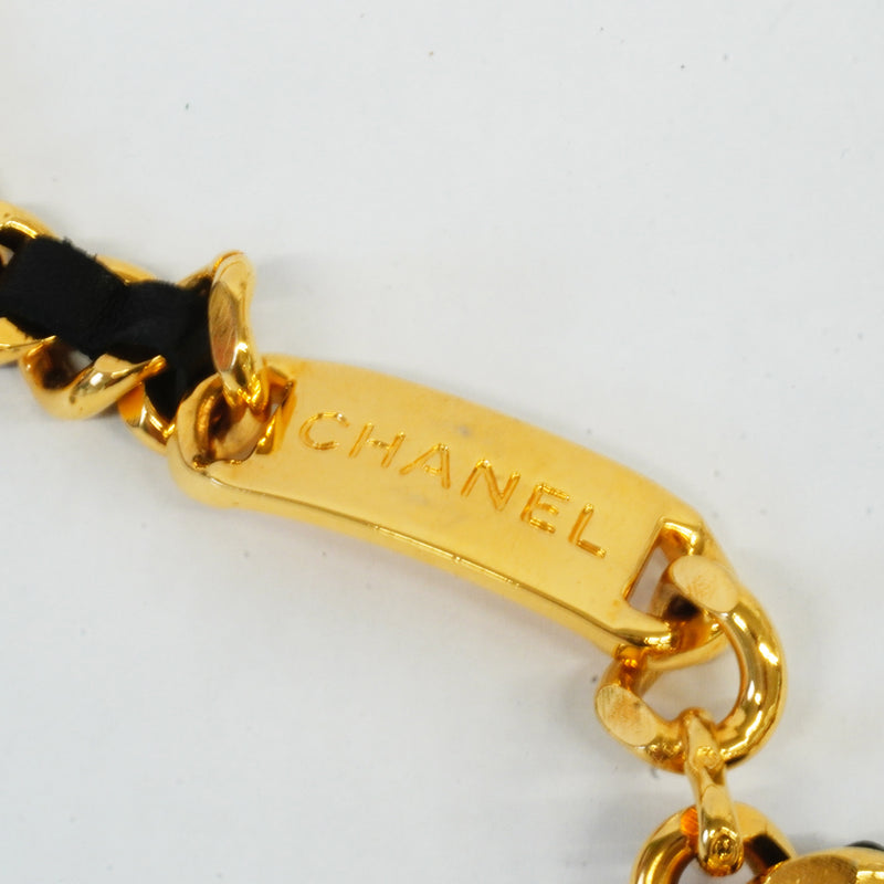 Auth Chanel Chain Belt Womens Leather Chain Belt Black