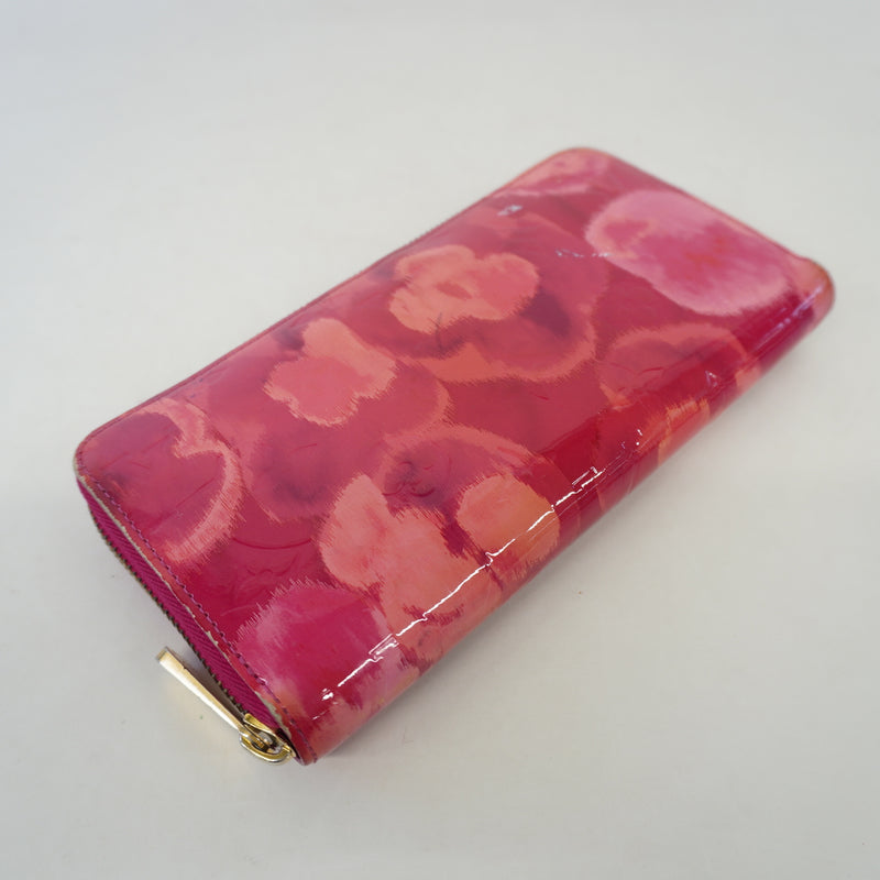 Auth Louis Vuitton Purse Monogram Verni Ikat Flower Zippy Wallet M90019 Rose Andian