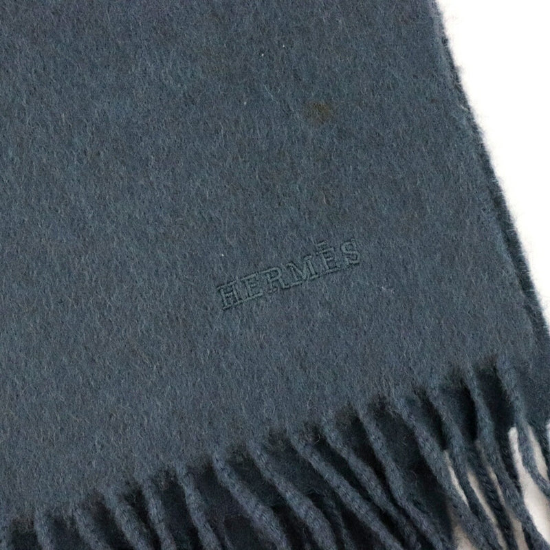 Hermes embroidery cashmere scarf blue stole