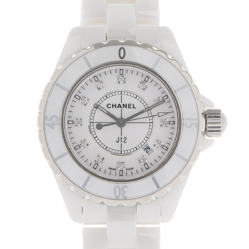 CHANEL J12 33mm 12P diamond H1628 mens white ceramic / SS watch quartz dial