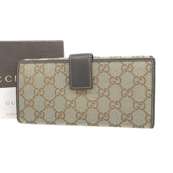 Gucci Womens GG CanvasLeather Long Wallet (bi-fold) Brown