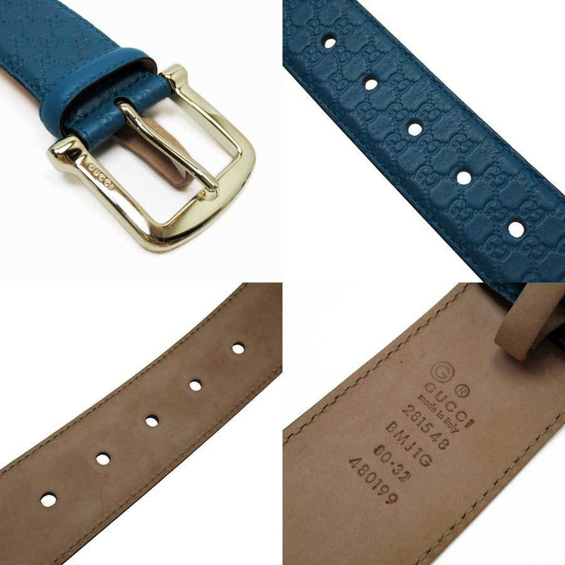 Gucci Belt 80/32 Micro Shima Blue Gold Leather 281548