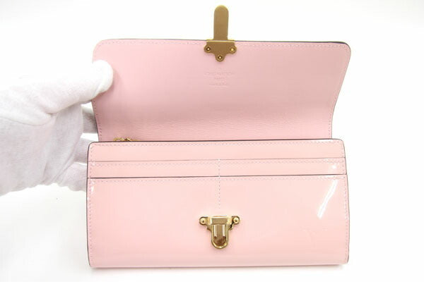 Louis Vuitton Bi-Fold Wallet Monogram Portofeuil Cherrywood M61719 Rose Ballerine Verni Patent Enamel Ladies