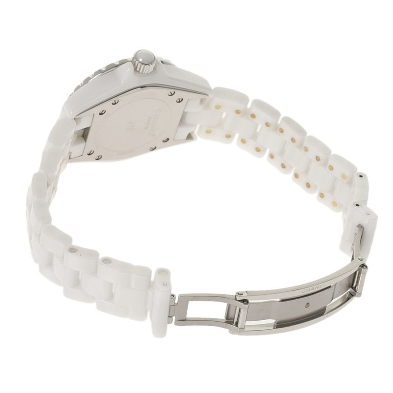 CHANEL J12 33mm 12P diamond H1628 mens white ceramic / SS watch quartz dial