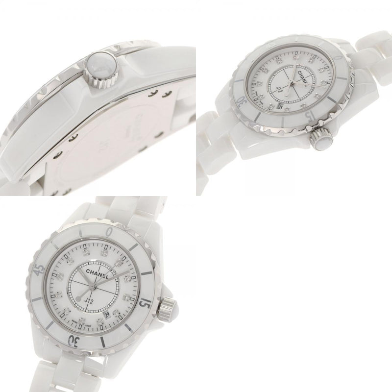 CHANEL J12 33mm 12P diamond H1628 mens white ceramic / SS watch quartz dial
