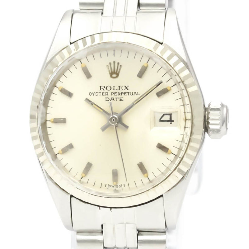 ROLEX Oyster Perpetual Date 6517 White Gold Steel Ladies Watch