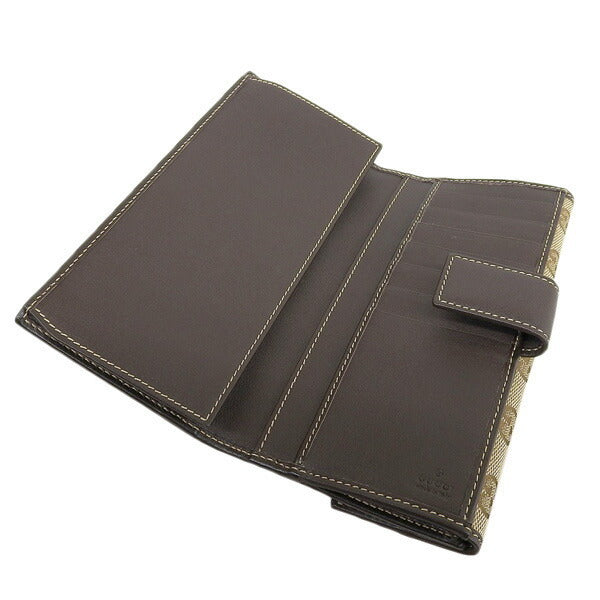 Gucci Womens GG CanvasLeather Long Wallet (bi-fold) Brown