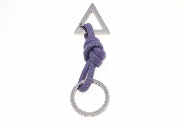 Bottega Veneta Key Ring 619098 Purple Silver Leather Keychain Bag Charm Knot Womens Mens Triangle BOTEGA VENETA