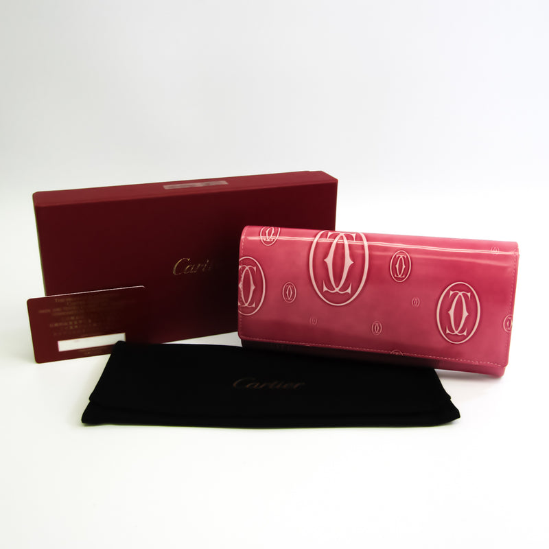 Cartier Happy Birthday L3001282 Womens Enamel Leather Long Wallet (bi-fold) Pink