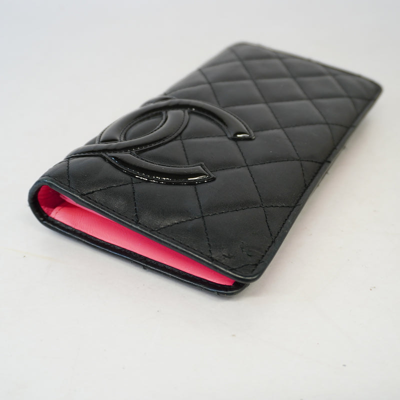 Auth Chanel Cambon Bifold Long Wallet Womens Leather Long Wallet Black