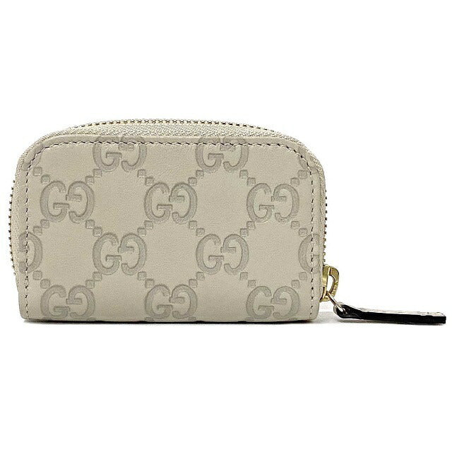 Gucci Coin Case Ivory Beige GG Shima 324801 Purse Leather GUCCI Wallet Round Card Womens Mens
