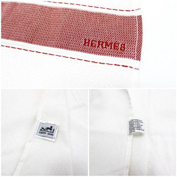 Hermes Bath Towel Beach White Cotton x Rayon 146cm 42cm HERMES