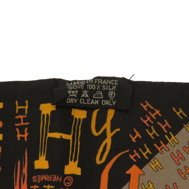 Hermes H Pattern Twilly Silk Black Orange Gray Scarf