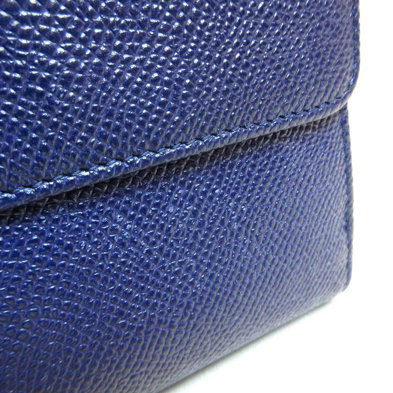 Bvlgari Mini Wallet Navy Blue Tri-Fold Clip Square Mens Womens Leather
