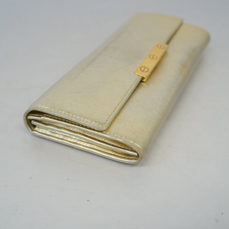 Auth Cartier Bifold Long Wallet Womens Leather Long Wallet (bi-fold) Gold