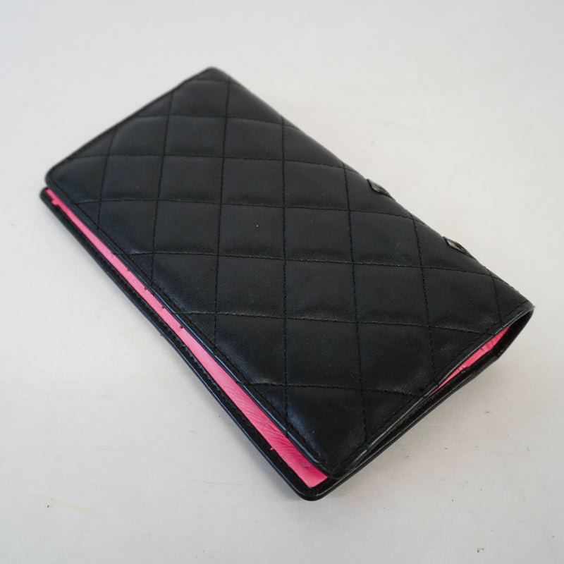 Auth Chanel Cambon Bifold Long Wallet Womens Leather Long Wallet Black