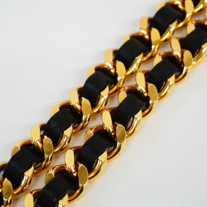 Auth Chanel Chain Belt Womens Leather Chain Belt Black