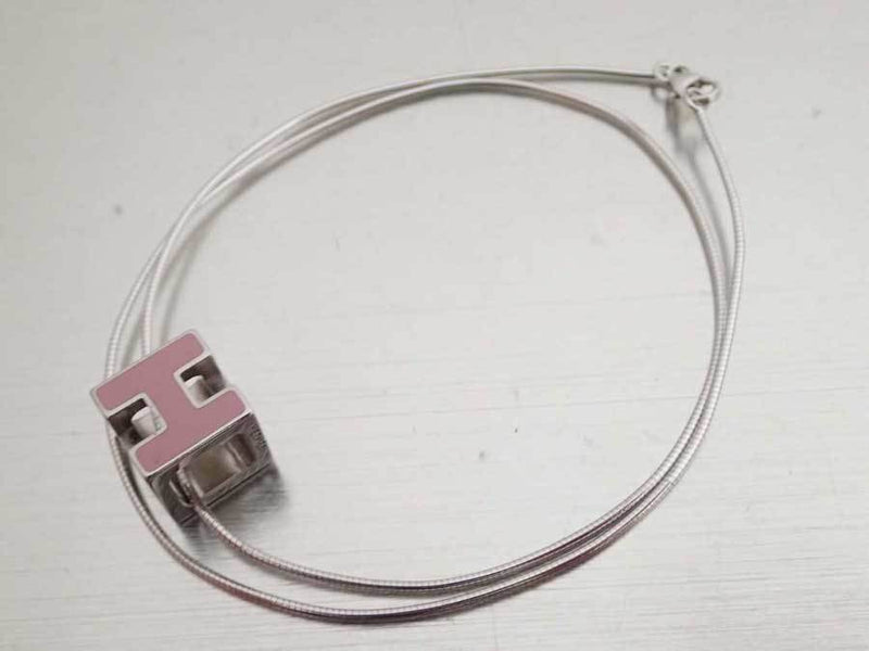 Hermes HERMES Necklace H Cube Cage Dash Silver Light Pink Enamel Pendant Ladies