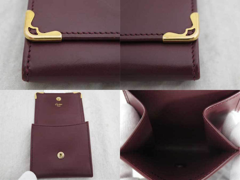 Cartier Coin Case Must Line Burgundy Gold Hardware Leather Purse Womens Mens