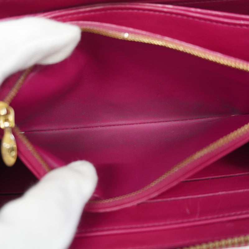 Auth Louis Vuitton Purse Monogram Verni Ikat Flower Zippy Wallet M90019 Rose Andian
