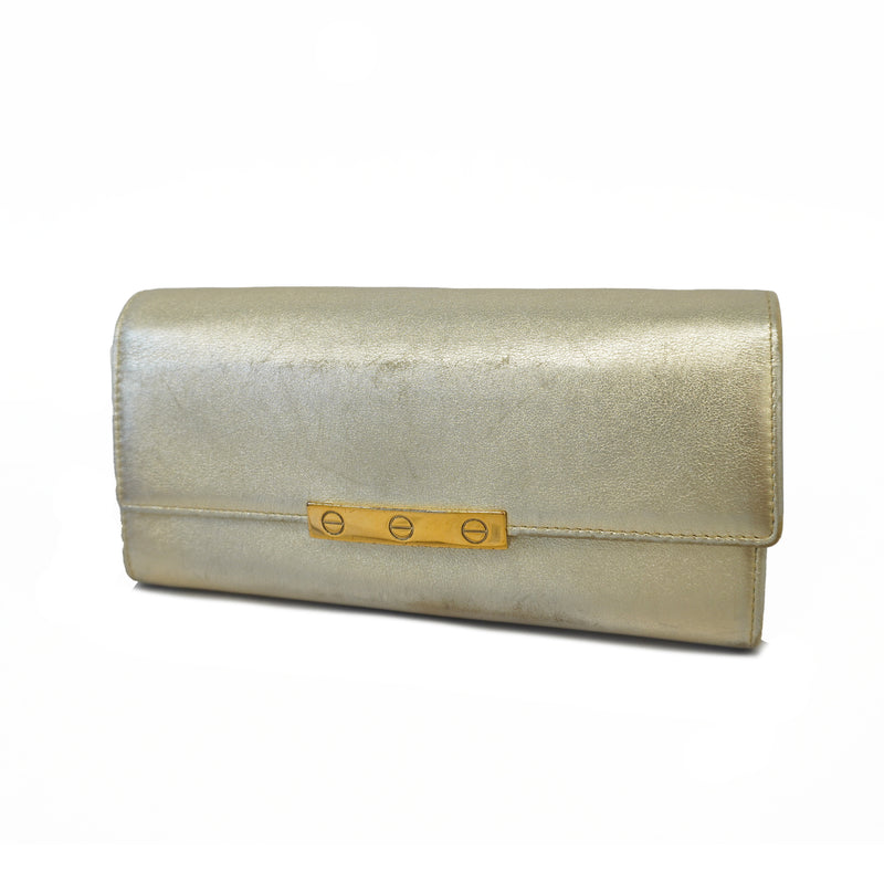 Auth Cartier Bifold Long Wallet Womens Leather Long Wallet (bi-fold) Gold