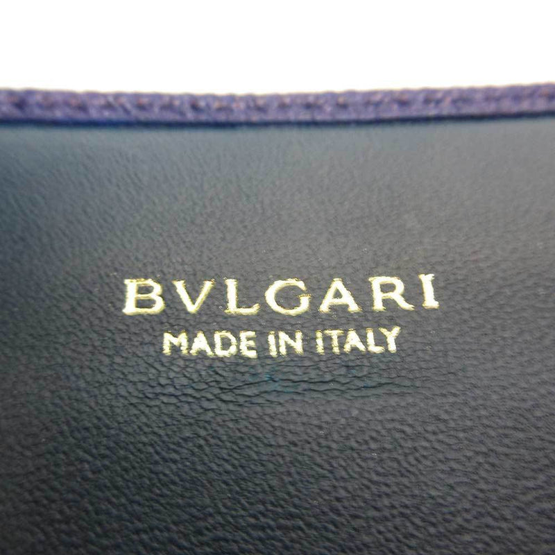 Bvlgari Mini Wallet Navy Blue Tri-Fold Clip Square Mens Womens Leather