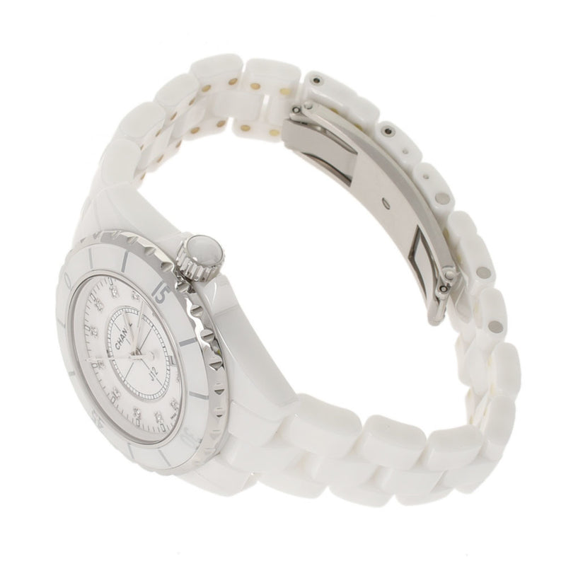CHANEL J12 33mm 12P diamond H1628 mens white ceramic / SS watch quartz dial