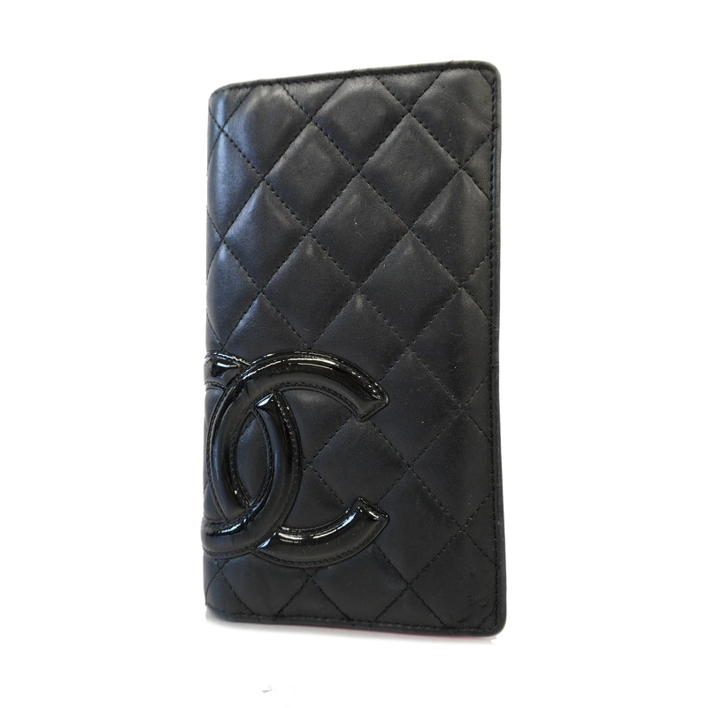 Auth Chanel Cambon Bifold Long Wallet Womens Leather Long Wallet Black