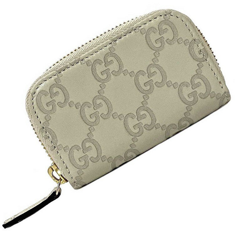 Gucci Coin Case Ivory Beige GG Shima 324801 Purse Leather GUCCI Wallet Round Card Womens Mens