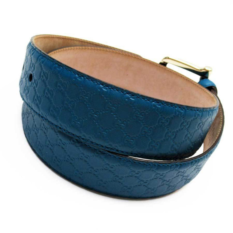 Gucci Belt 80/32 Micro Shima Blue Gold Leather 281548