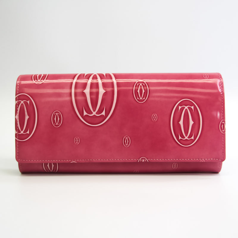 Cartier Happy Birthday L3001282 Womens Enamel Leather Long Wallet (bi-fold) Pink