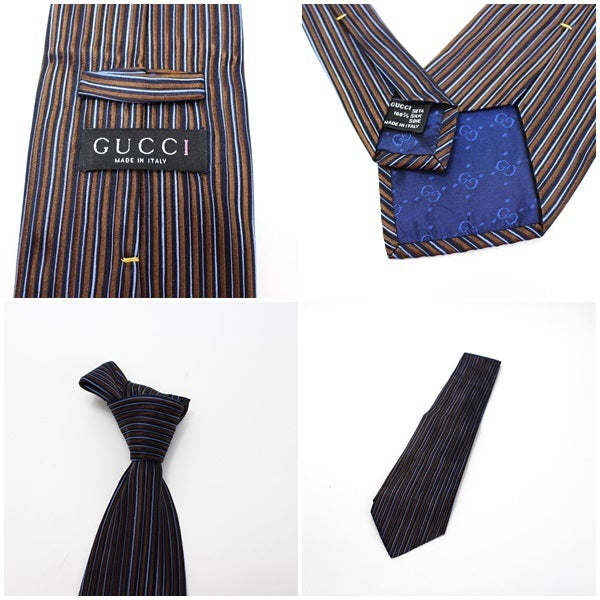 Gucci Silk Tie Blue x Brown Striped GUCCI Mens