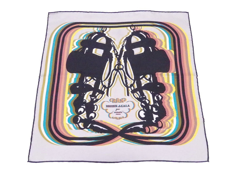 Hermes Scarf Petit Carre BRIDES de GALA Greige Black Multicolor 100% Silk Ladies