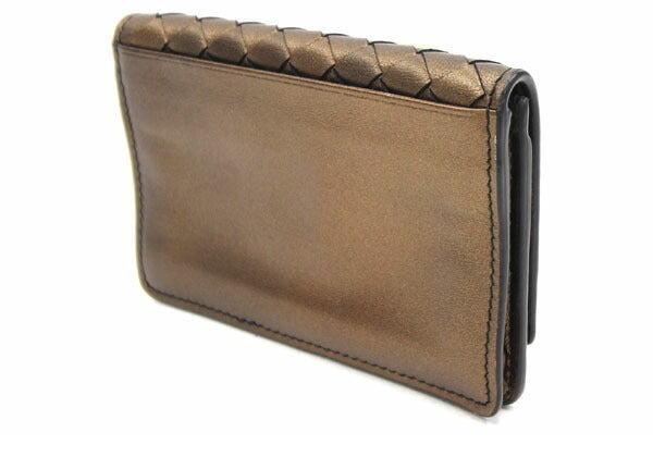 Bottega Veneta Business Card Holder Intrecciato 113945 Bronze Leather Case Mens Womens