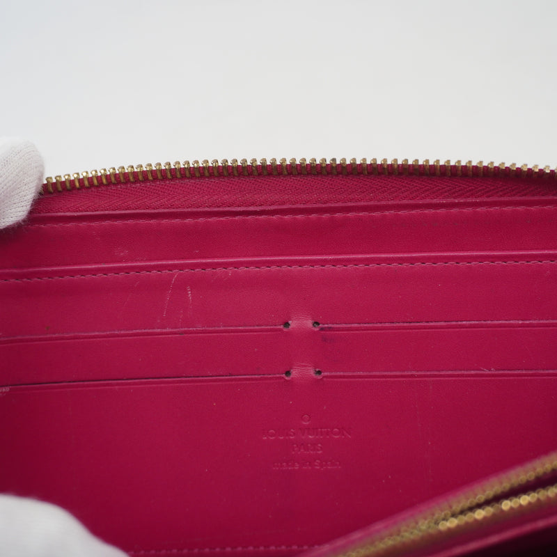 Auth Louis Vuitton Purse Monogram Verni Ikat Flower Zippy Wallet M90019 Rose Andian