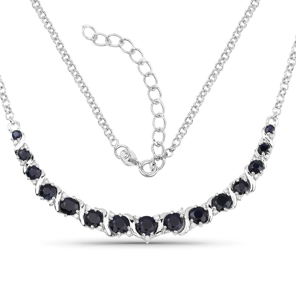 5.46 Carat Genuine Blue Sapphire and White Diamond .925 Sterling Silver Necklace