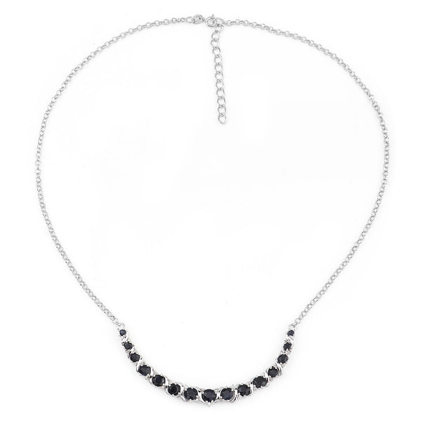 5.46 Carat Genuine Blue Sapphire and White Diamond .925 Sterling Silver Necklace
