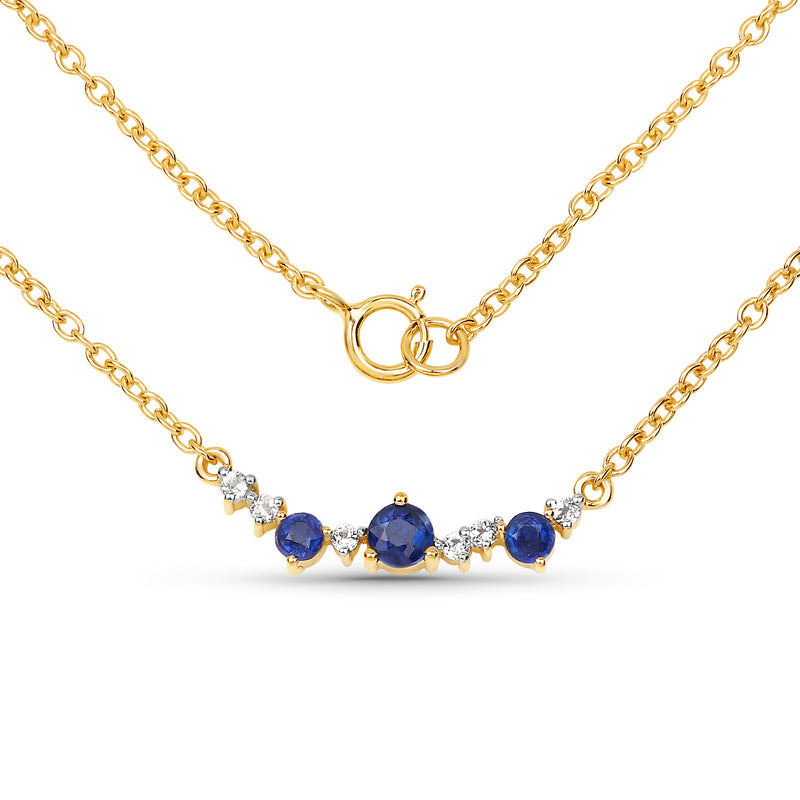 18K Yellow Gold Plated 0.49 Carat Genuine Kyanite and White Topaz .925 Sterling Silver Necklace