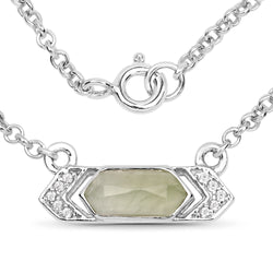 0.90 Carat Genuine Prehnite and White Topaz .925 Sterling Silver Necklace