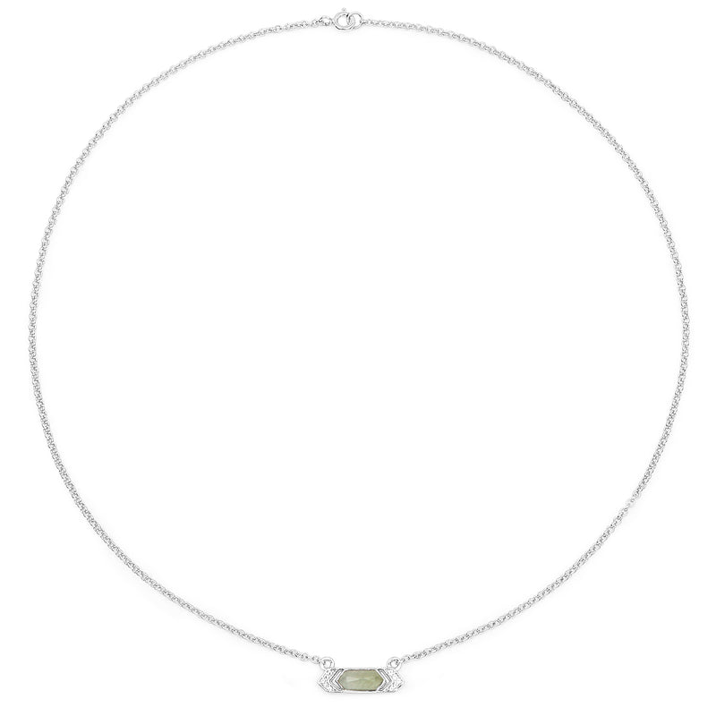 0.90 Carat Genuine Prehnite and White Topaz .925 Sterling Silver Necklace