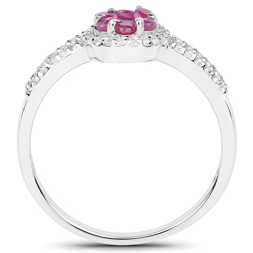 0.60 Carat Genuine Ruby and White Topaz .925 Sterling Silver Ring