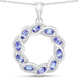 1.73 Carat Genuine Tanzanite and White Topaz .925 Sterling Silver Pendant