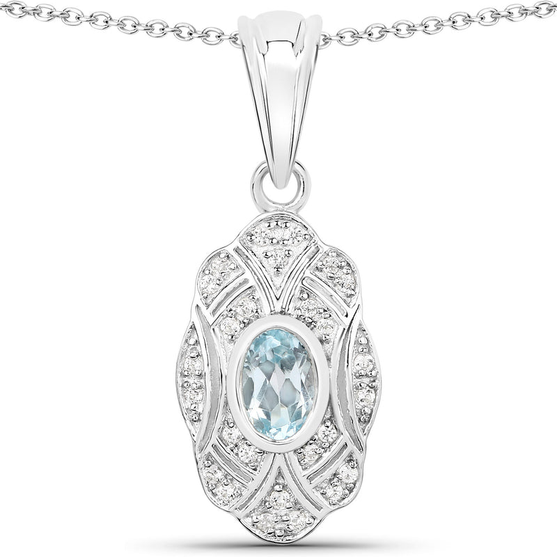 0.63 Carat Genuine Blue Topaz and White Topaz .925 Sterling Silver Pendant