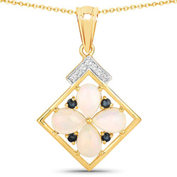 "1.65 Carat Genuine Ethiopian Opal, Blue Sapphire and White Topaz .925 Sterling Silver Pendant