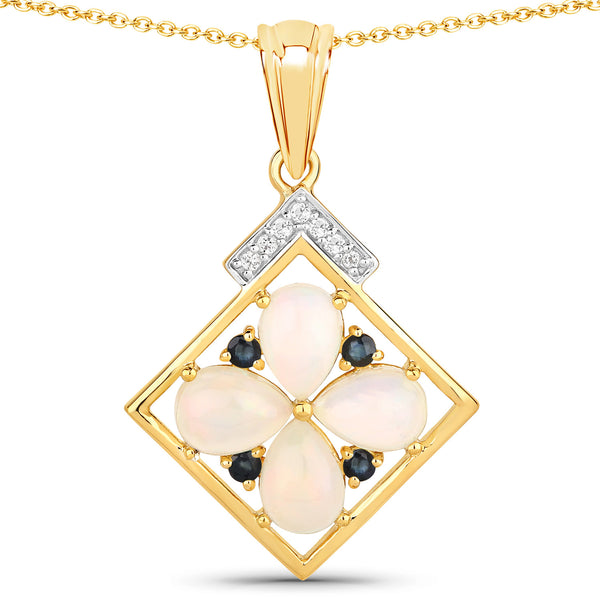 "1.65 Carat Genuine Ethiopian Opal, Blue Sapphire and White Topaz .925 Sterling Silver Pendant