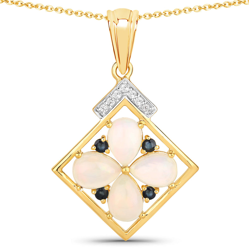 "1.65 Carat Genuine Ethiopian Opal, Blue Sapphire and White Topaz .925 Sterling Silver Pendant