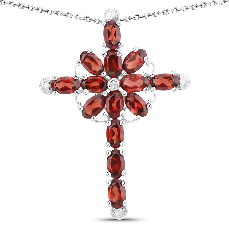 3.95 Carat Genuine Garnet and White Topaz .925 Sterling Silver Pendant